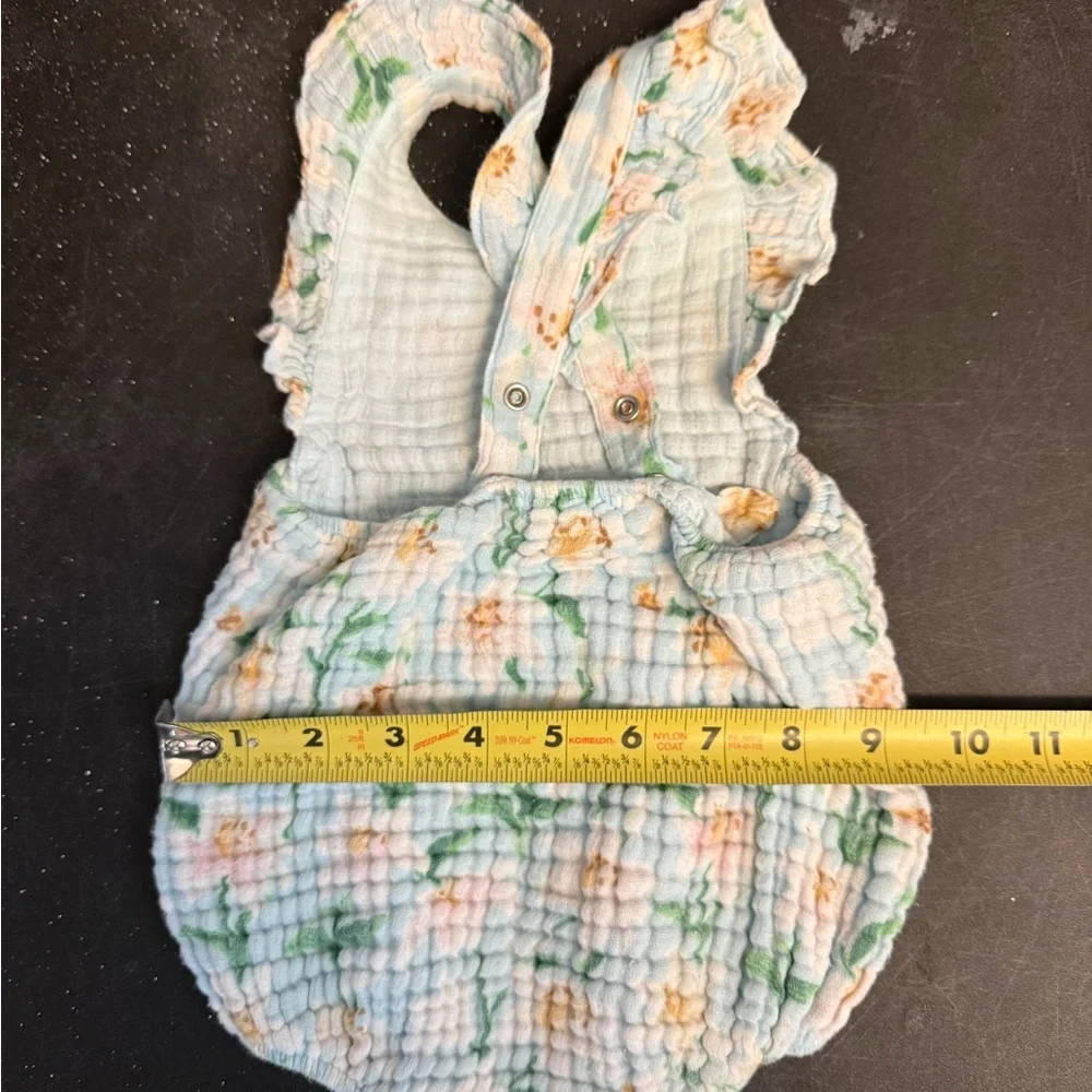 Angel Dear Blue/Ivory Magnolias Cotton Gauze Sunsuit-6-12 Month
